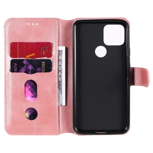 Para Google Pixel 5 Classic Calf Texture PU + TPU Funda de cuero con tapa horizontal, con soporte, ranuras para tarjetas y billetera (oro rosa)