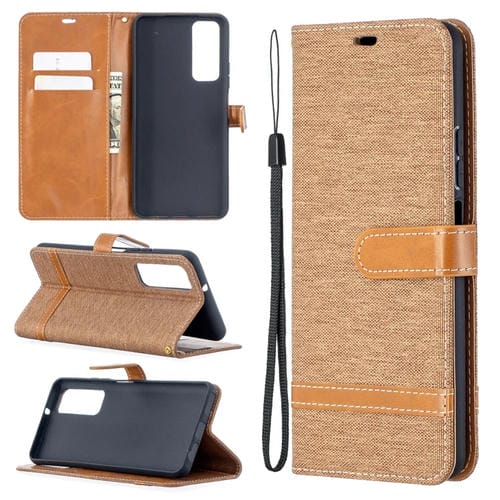 Para Huawei P Smart 2021 / Y7A Lite Color Matching Denim Texture Flip Horizontal Funda de cuero con soporte y ranuras para tarjetas y Filtera (Marrón)