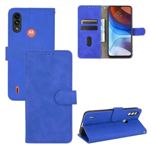 Para Motorola Moto E7 Potencia Color Sólido Siente Siente Hebilla Magnética Horizontal Flip Becerra Textura PU Funda de cuero con soporte y ranuras para tarjetas (Azul)