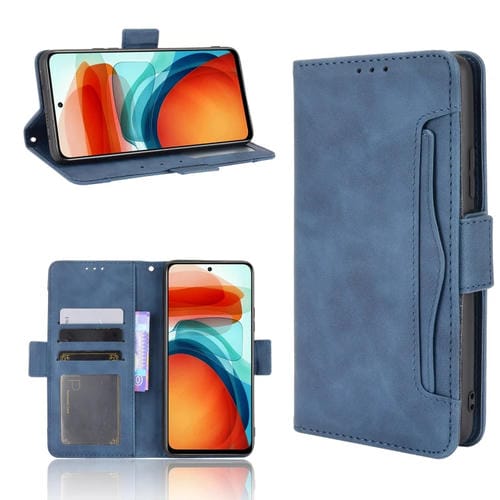 Para Xiaomi Redmi Note 10 PRO 5G / POCO X3 GT Siente de piel con patrón de pantorrilla Funda de cuero con tapa horizontal con soporte y tragamonedas de tarjetas y marco de fotos (azul)