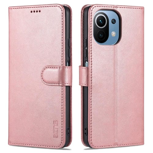 Para Xiaomi MI 11 LITE AZNS Siente la piel de la piel de la piel de la carne de cuero Horizontal Flip Funda con ranuras y soporte para tarjetas y billetera (oro rosa)