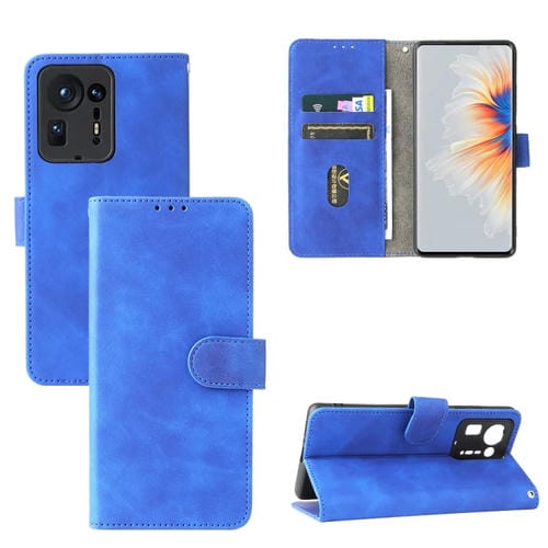 Piel de color sólido Siente la hebilla magnética Caja de cuero de la textura de la textura de la carne de becerro Horizontal con el soporte y las tragamonedas y la cartera para Xiaomi Mix 4 (azul)