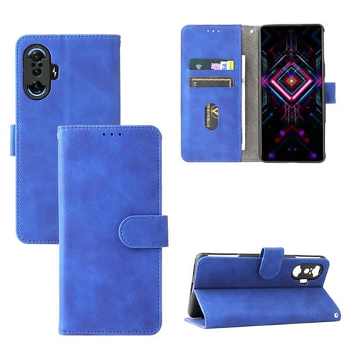 Piel de color sólido Sienta la hebilla magnética Caja de cuero de la textura de la textura de la becerro horizontal con el soporte y las tragamonedas y la billetera para Xiaomi Poco F3 GT / Redmi K40 Gaming (Azul)