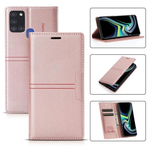 Funda para Samsung Galaxy A21S Dream Magnetic Sucion Flip Horizontal PU Cuero con Soporte y Ranura para Tarjeta y Billetera (Oro Rosa)