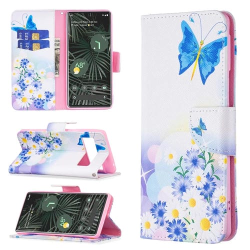 Para Google Pixel 6 PRO Coloree Dibujar Patrón Horizontal Flip Teléfono Funda de cuero con soporte y tragamonedas y billetera (amor de mariposa)
