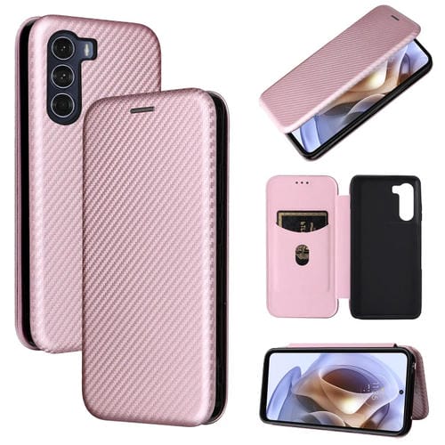 Para Motorola Moto G200 5G / EDIBLE S30 Fibra de carbono Textura Magnético Horizontal Flip Funda telefónica (rosa)