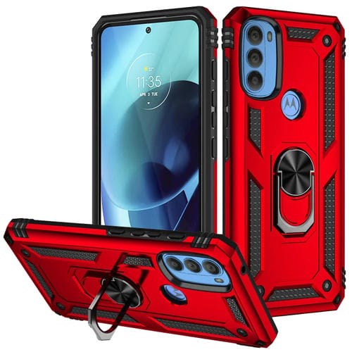 Funda Telefónica para Motorola Moto G71 5G a Prueba de Golpes TPU + PC con Titular (Rojo)