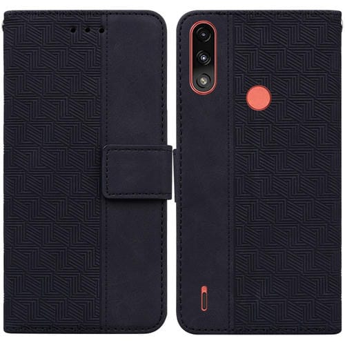 Para Motorola Moto E7 Power / E7I Funda de cuero en relieve geométrico en relieve (negro)