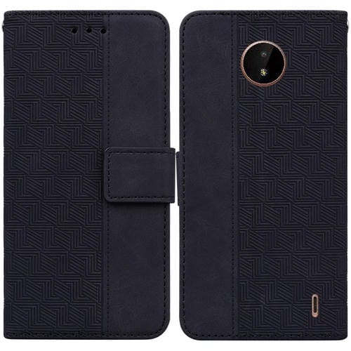 Para la caja del teléfono de cuero en relieve geométrico nokia C20 / C10 (Negro)