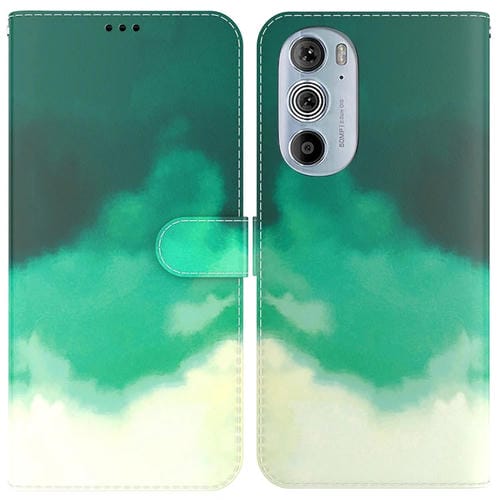 Para Motorola Moto Edge 30 Pro WaterCole Pattern Horizontal Flip de cuero Funda telefónica (Cian Green)