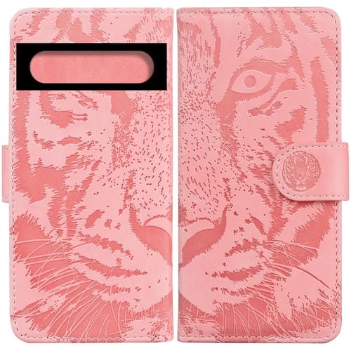 Para Google Pixel 7 Pro 5G Tiger Engessing Pattern Horizontal Flip Custate Funda (rosa)