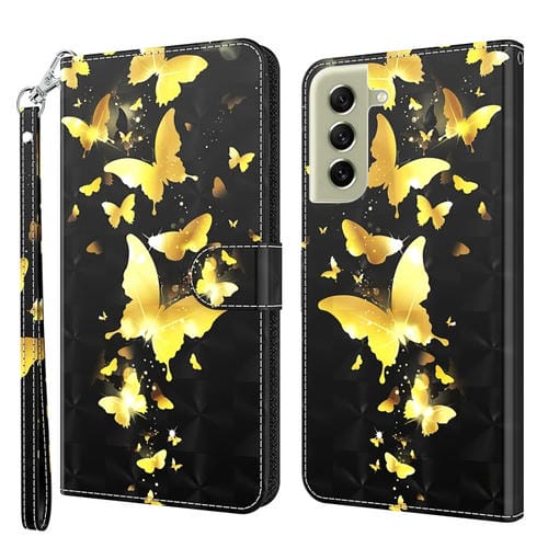 Funda para Samsung Galaxy S22+ 5G Patrón de Pintura 3D TPU y PU Cuero (Mariposa de Oro)