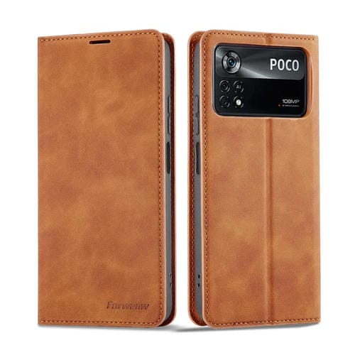 Para Xiaomi Poco X4 Pro 5G Forwenw Dream Series Oil Edge Fuerte magnetismo Funda de cuero para teléfono (Marrón)
