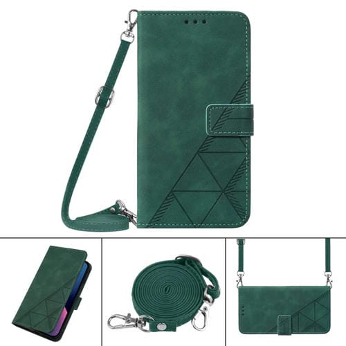 Para Xiaomi MI 10 lite 5g Crossbody 3D Funda de cuero con goma en relieve (verde oscuro)