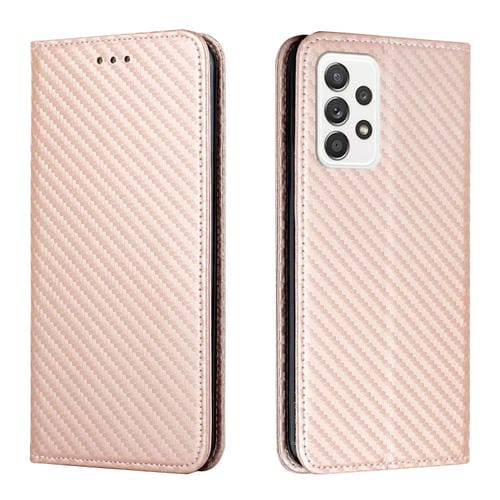 Para Samsung Galaxy A33 5G Carbon Fiber Texture Titular de la funda de cuero (oro rosa)