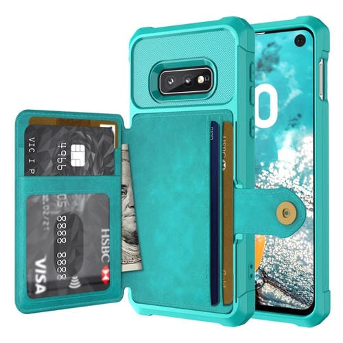 Para Samsung Galaxy S10E Bolsa Magnética Bolsa de Tarjeta Teléfono de cuero (Cyan)