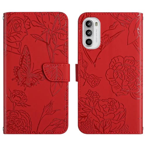 Funda de cuero para Motorola Moto G52 Skin Feel Butterfly Peony (Rojo)