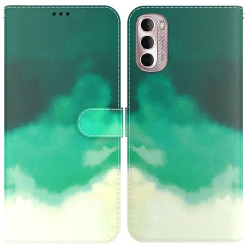Funda de Cuero para Motorola Moto G Stylus 4G 2022 con Patrón de Acuarela (Cyan Green)