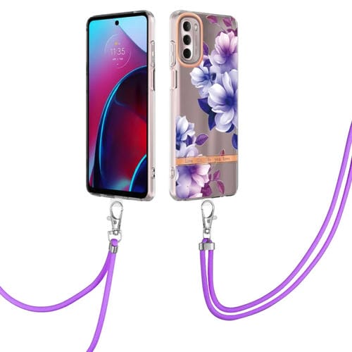 Para Motorola Moto G Stylus 2022 4G Flowers Series Case de teléfono TPU con cordón (Purple Begonia)
