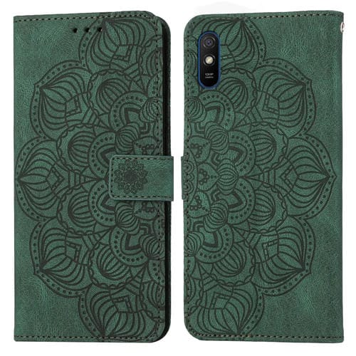 Para Xiaomi Redmi 9a Mandala Flip Flip Leather Case (verde)