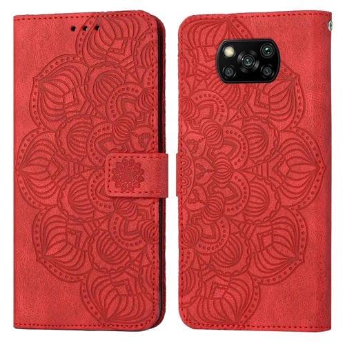 Para Xiaomi Poco X3 NFC Mandala Flip Flip Leather Case (rojo)