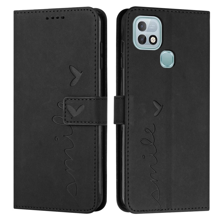 Funda para Infinix Hot 10I Skin Stent Patrón Heart de Cuero (Negro)