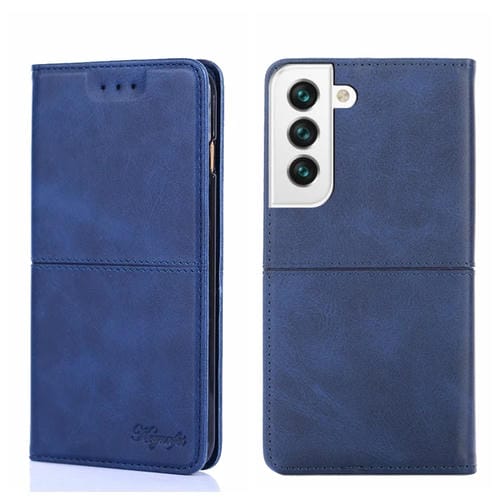 Para Samsung Galaxy S22+ Cow Texture Magnetic Horizontal Flip Cuero Case (azul)