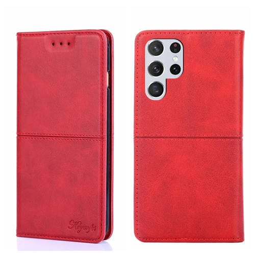Para Samsung Galaxy S22 Ultra Cow Texture Magnetic Horizontal Flip Cuero Case (rojo)