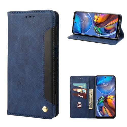 Funda para Motorola Moto E32 Skin Feel Splicing Leather Phone Case (Azul)