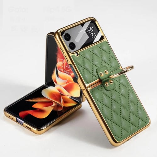 Para Samsung Galaxy Z Flip4 GKK Recubrimiento integrado + Funda de cuero para teléfono con anillo (Matcha Green)