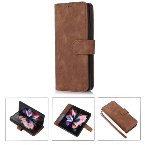 Funda de Cuero para Samsung Galaxy Z Fold3 5G con Tapa Horizontal y Ranura para Bolígrafo (Marrón)