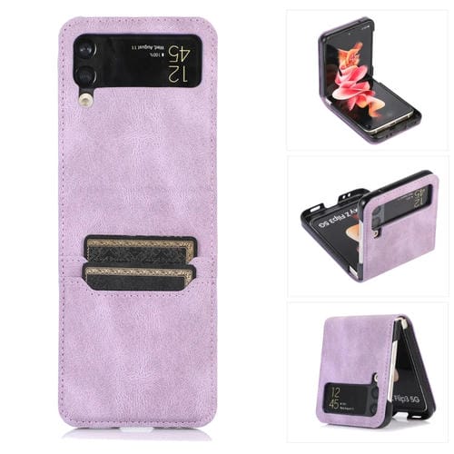 Funda de Cuero para Samsung Galaxy Z Flip4 Ranura para Tarjeta (Púrpura)