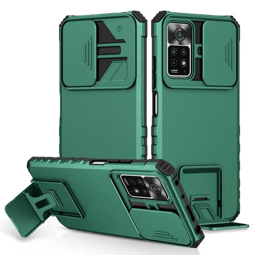 Para Xiaomi Redmi Note 10 Pro Global Stereoscopic Holder Sliding Camshield Phone Case (Verde)