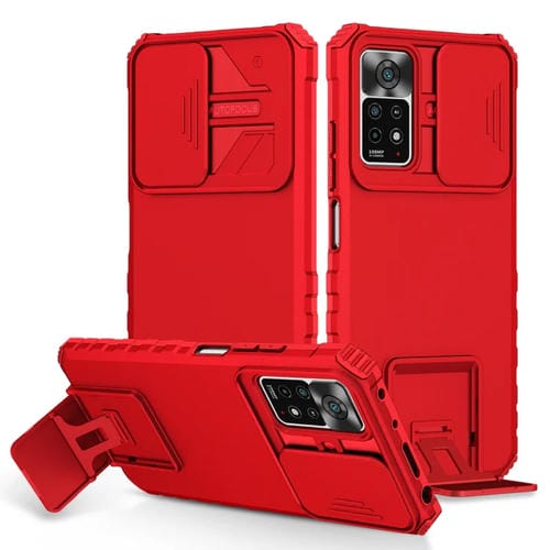Para Xiaomi Redmi Note 10 Pro Global Stereoscopic Holder Sliding Camshield Phone Case (Rojo)