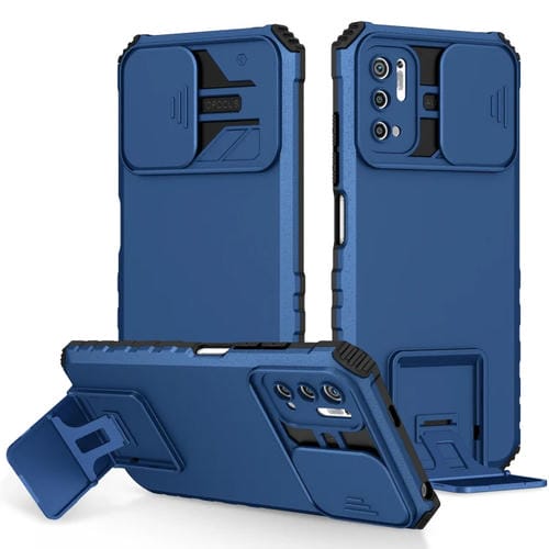 Para Xiaomi Redmi Note 10 5G Soporte estereoscópico Funda deslizante para teléfono Camshield (Azul)