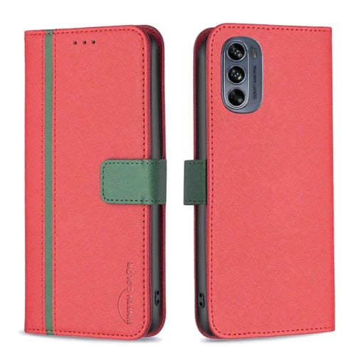 Para Motorola Moto G62 BF13 Caja de teléfono de cuero con textura cruzada a juego de colores (Rojo)