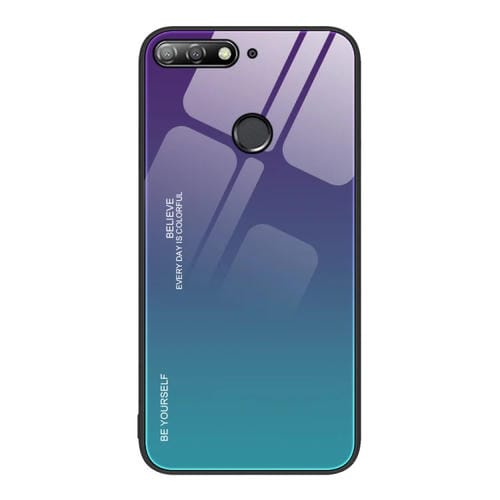 Para Huawei Enjoy 8e Gradient Color Glass Case (Aurora Blue)