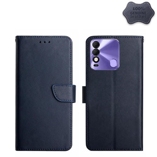 Funda para Tecno Spark 8 con Tapa Horizontal de Cuero Genuino a Prueba de Huellas (Azul)