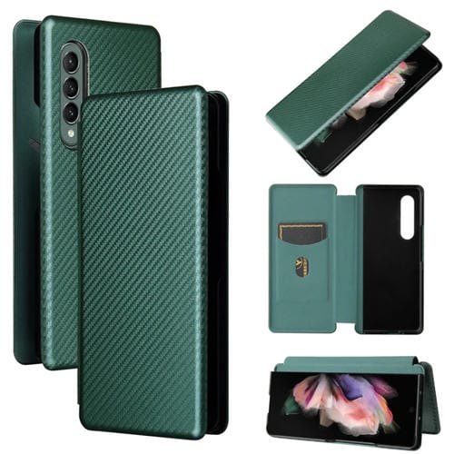 Funda de Teléfono Samsung Galaxy Z Fold4 Cuero Textura Fibra de Carbono (Verde)