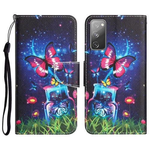 Para Samsung Galaxy S20 FE Estuche para teléfono de cuero con dibujo coloreado (mariposa de botella)