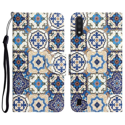 Para Samsung Galaxy A01 Caja de teléfono de cuero con dibujo coloreado (Totem vintage)