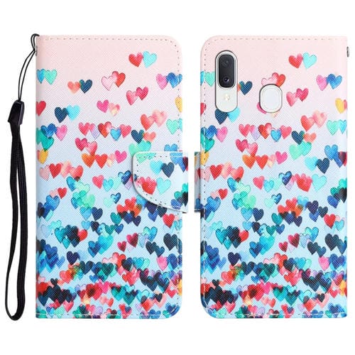 Para Samsung Galaxy A20 / A30 Estuche para teléfono de cuero con dibujo a color (Corazón)