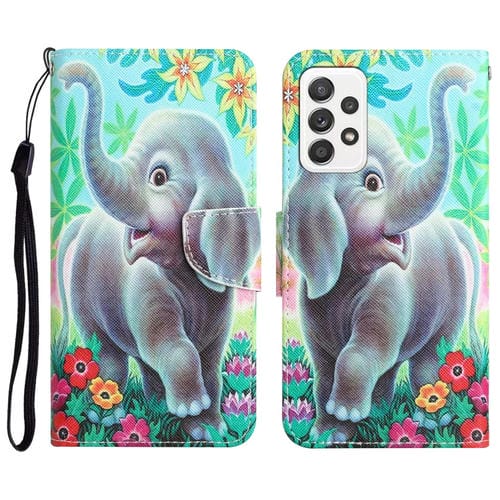 Para Samsung Galaxy A23 Estuche para teléfono de cuero con dibujo coloreado (elefante)