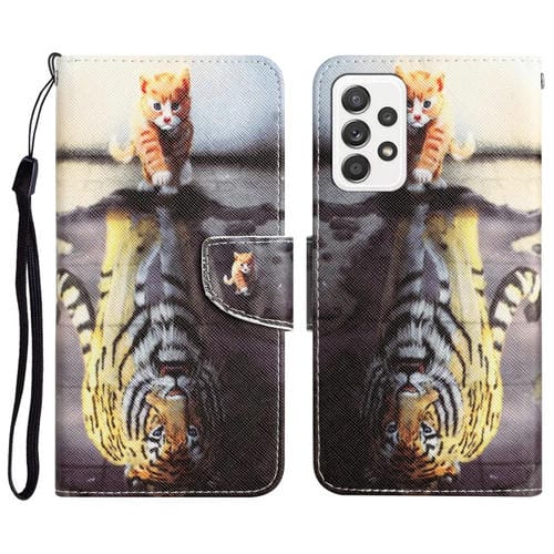 Para Samsung Galaxy A73 5G Estuche para teléfono de cuero con dibujo coloreado (tigre)