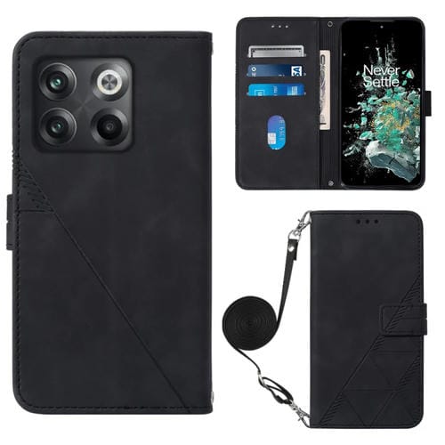 Funda de Cuero con Tapa En Relieve para OnePlus 10T 5G Global Crossbody (Negro)