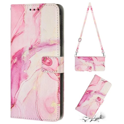 Para Motorola Moto X30 Pro / Edge 30 Ultra Crossbody Funda de teléfono de cuero con patrón de mármol pintado (oro rosa)