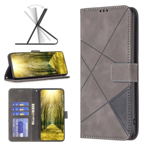 Para Nokia X30 Hebilla magnética Rombo Textura Funda de cuero para teléfono (Gris)