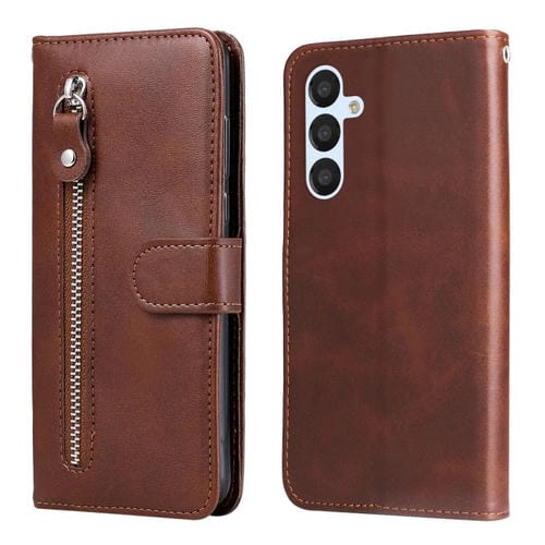 Para Samsung Galaxy A34 5G Calf Texture Funda de cuero con cremallera para teléfono (Marrón)