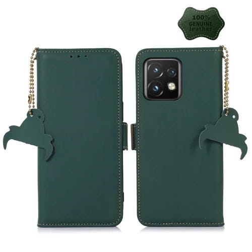 Funda de Cuero Genuino para Motorola Moto X40 Pro con Rfid Magnético (Verde)