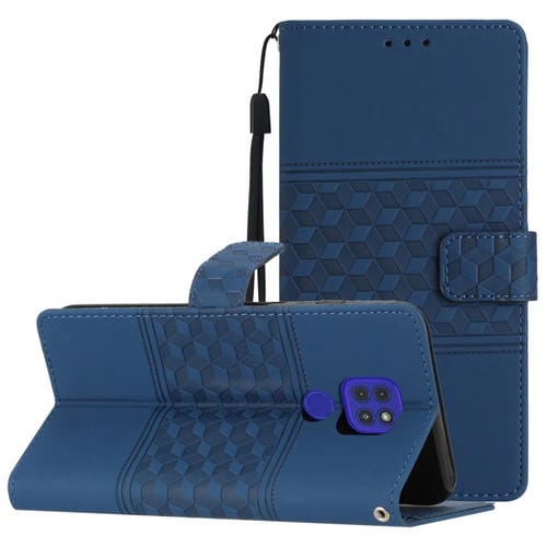 Estuche para Motorola Moto G9 y G9 Play de Cuero con Relieve de Diamante y Cordón (Azul Oscuro)